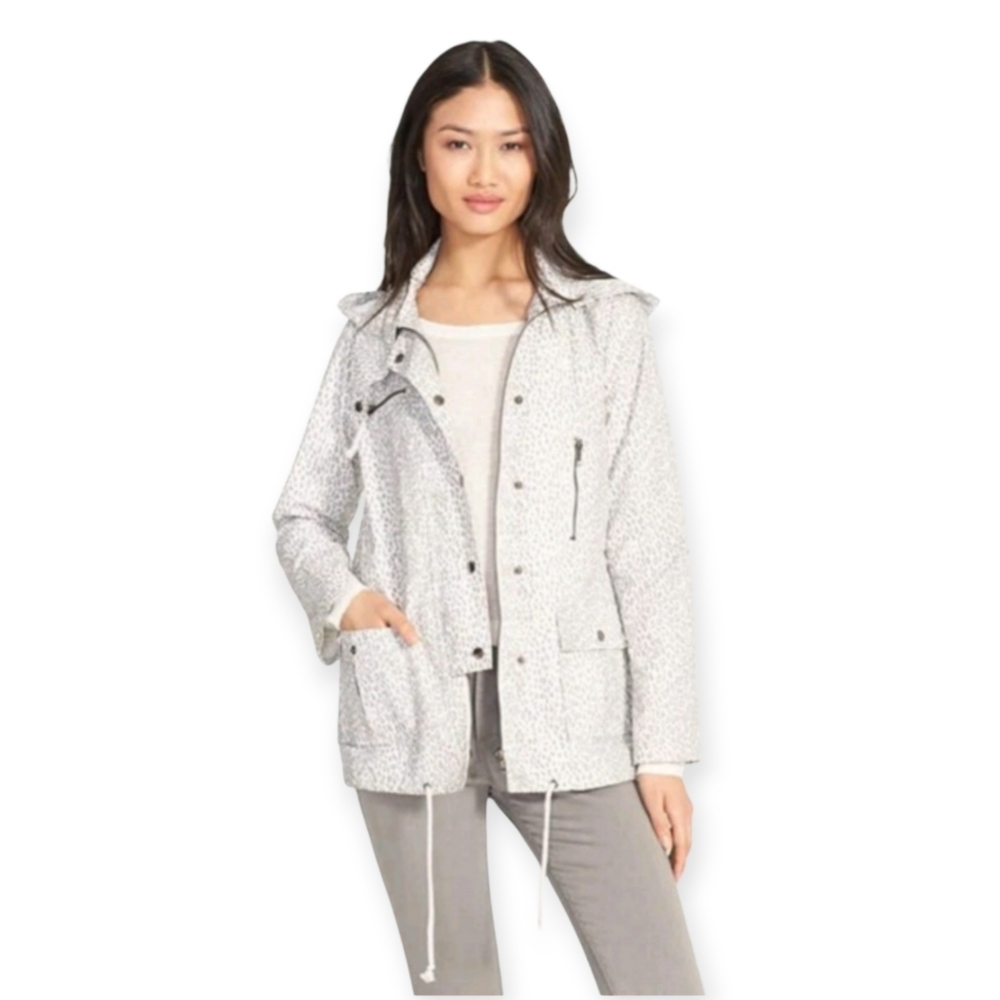 Joie Barker Anorak Gray White Snow Leopard Print Lightweight Jacket Size Large